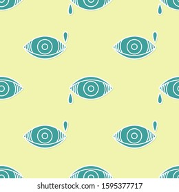 Green Reddish eye due to viral, bacterial or allergic conjunctivitis icon isolated seamless pattern on yellow background.  Vector Illustration