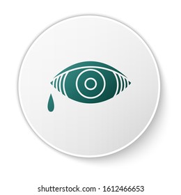 Green Reddish eye due to viral, bacterial or allergic conjunctivitis icon isolated on white background. White circle button. Vector Illustration