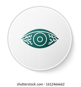 Green Reddish eye due to viral, bacterial or allergic conjunctivitis icon isolated on white background. White circle button. Vector Illustration