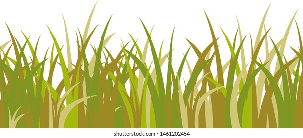 Green and red-yellow grass stalks, savanna style and seamless pattern isolated on white background. Vector illustration for cartoon landscape