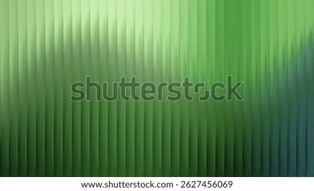 Green reeded glass texture with vertical lines. Translucent green glass surface for modern design and architecture.
