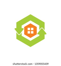 green refresh home hexagonal arrow symbol logo vector