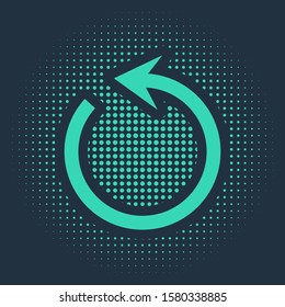 Green Refresh icon isolated on blue background. Reload symbol. Rotation arrow in a circle sign. Abstract circle random dots. Vector Illustration