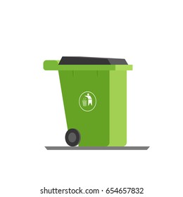 Green refuse bin icon. Vector illustration isolated on white background