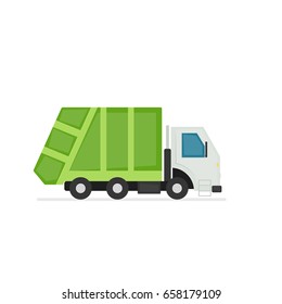 camión de basura verde. Ilustración del vector aislada en fondo blanco