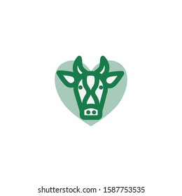 Green Regenerative Vector Ecology Icon. Cattle Cow Animal Welfare Icon.