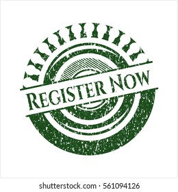Green Register Now distress rubber stamp with grunge texture