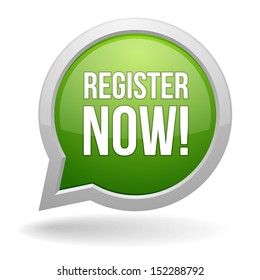 Green register now speech bubble