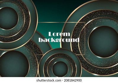 Green reigns supreme, blue background with golden circles. modern background. vector illustration. eps 10. gold frame
