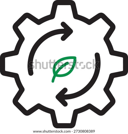 Green reliability gear leaf recycle arrows icon isolated on white background, illustration