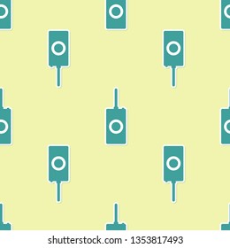 Green Remote control icon isolated seamless pattern on yellow background. Flat design. Vector Illustration