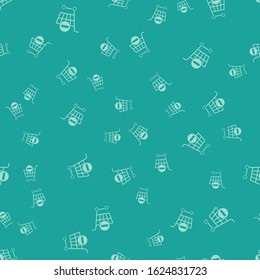 Green Remove shopping cart icon isolated seamless pattern on green background. Online buying concept. Delivery service. Supermarket basket and X mark.  Vector Illustration