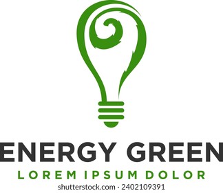Green renewable energy logo design light bulb technology icon symbol.