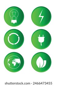 Green Renewable Energy Saving Eco Buttons Set. Nature care and resources consumption