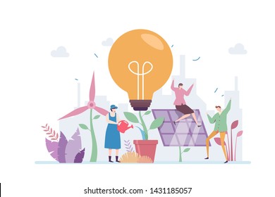 Green Renewable Energy Vector Illustration Concept Showing green lifestyle using power from green energy, suitable for landing page, ui, web, app intro card, editorial, flyer, and banner.