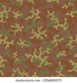 Green Repeated Color Vector Texture. Khaki Camouflage Seamless Pattern. Camouflage Forest Brown Seamless Circle Graphic Wallpaper. Beige Seamless Creative Graphic Design. Camoflage