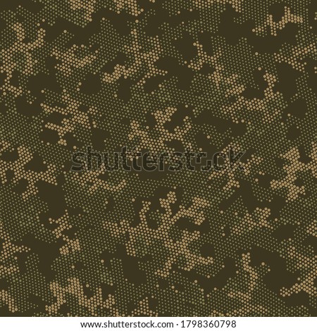 Green Repeated Doted Camouflage, Vector Backdrop.  Seamless Graphic Khaki Artistic, Camo Print. Beige Repeated Military Camouflage, Vector Art. Seamless Vector Patterd Design.