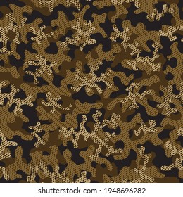Green Repeated Doted Vector Wrapping. Dark Camouflage Seamless Pattern. Camouflage Military Desert Repeated War Vector Clouds. Autumn Seamless Army Graphic Background. Dark