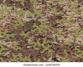 Green Repeated Modern Graphic Camo Wallpaper. Seamless Beige Abstract Vector Soldier Pattern.  Dark Repeated Grunge Vector Army Texture. Seamless Desert Graphic Commando Art. 