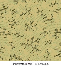 Green Repeated Point Camouflage, Vector Design.  Seamless Graphic Beige Halftone, Camo Texture. Khaki Seamless Artistic Camouflage, Vector Camouflage. Seamless Vector Patterd Design.