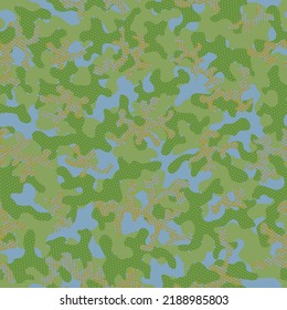 Green Repeated Soldier Graphic Pattern. Autumn Camouflage Seamless Pattern. Khaki Repeated Artistic Vector Camouflage. Brown Seamless Doted Vector Print. Camouflage Background Camoflage