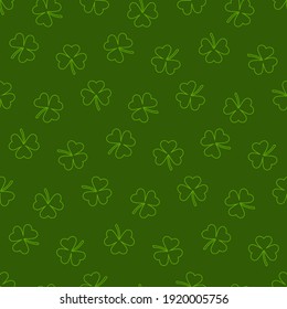 green repetitive background with shamrock outlines. vector seamless pattern. saint patrick's day. fabric swatch. wrapping paper. continuous print. design element for textile, banner, apparel, decor