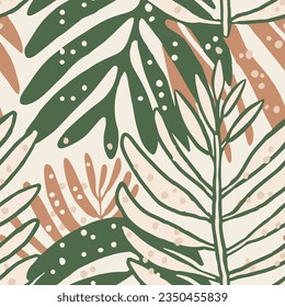 Green Repetitive Fashion Fresh Foliage Artwork Texture. Dark Seamless Tropical Artistic Beach Leaves Art. Bright Continuous Color Flora Style Wallpaper.