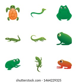 Green reptile icon set. Cartoon set of 9 green reptile vector icons for web design isolated on white background