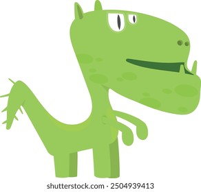 Green reptile monster. Cartoon scary dragon character