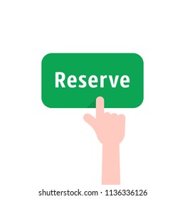 green reserve button with hand. flat simple style trend modern logotype graphic design isolated on white background. concept of reserved room in hostel or motel or pre order booking luxury hotel