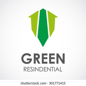 Green residential house abstract vector logo design template natural business property icon real estate company symbol concept