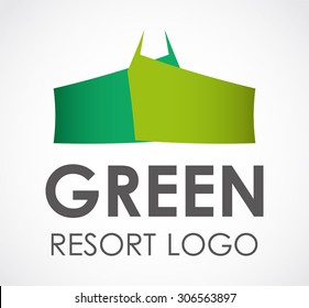 Green resort property abstract vector logo design template vacation business icon holiday company identity symbol concept