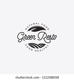 Green restaurant logo, fresh food restaurant badge logo vector, restaurant label