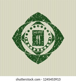 Green restaurant menu icon inside rubber grunge seal