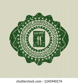 Green restaurant menu icon inside distress rubber grunge seal
