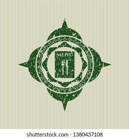 Green restaurant menu icon inside rubber seal