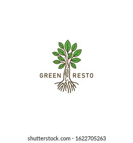 Green resto, vector logo illustration for your business. green leaves and nature