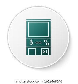 Green Retro arcade game machine icon isolated on white background. White circle button. Vector Illustration