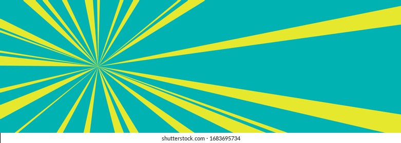 Green retro banner with yellow sun's rays , pop art banner with sunbeam, vector illustration