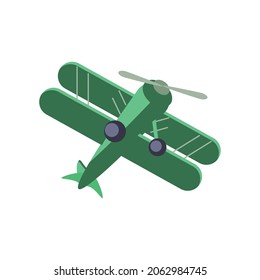 green retro biplane con isolated