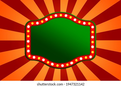 Green retro blank american electric in retro style. Glowing Green. In the Orange rays. Stock vector image. EPS 10.