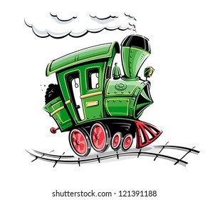 Green Retro Cartoon Locomotive Vector Illustration Stock Vector ...