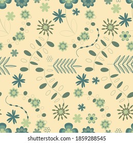 Green retro flower seamless repeat pattern print