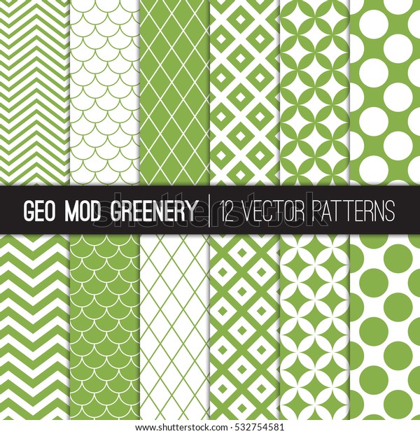 Green Retro Geometric Patterns White Greenery Stock Vector (Royalty ...