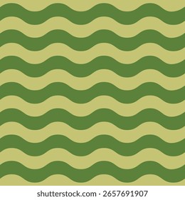 Verde retro groovy ondas horizontais sem costura pattern.60s e 70s vibes Vintage Geo Art, padrão Vetor ilustração. Padrão de onda na moda Listras abstratas luz verde linha de onda de arte óptica.