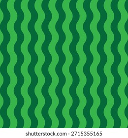 Patrón sin fisuras de ondas de Vertical groovy verde. Arte geométrico vintage de los años 60-70. Rayas verdes abstractas de moda. Patrón de línea de onda transparente de arte óptico. Ilustración vectorial.