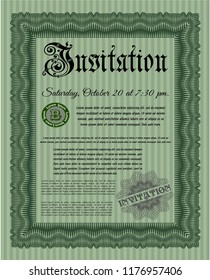 Green Retro invitation. Artistry design. Detailed. Printer friendly. 