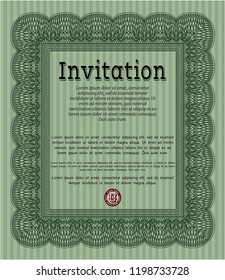 Green Retro invitation. Artistry design. Detailed. With linear background. 