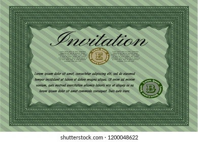 Green Retro invitation. Artistry design. Customizable, Easy to edit and change colors. With great quality guilloche pattern. 