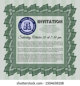 Green Retro invitation. With background. Modern design. Detailed. 